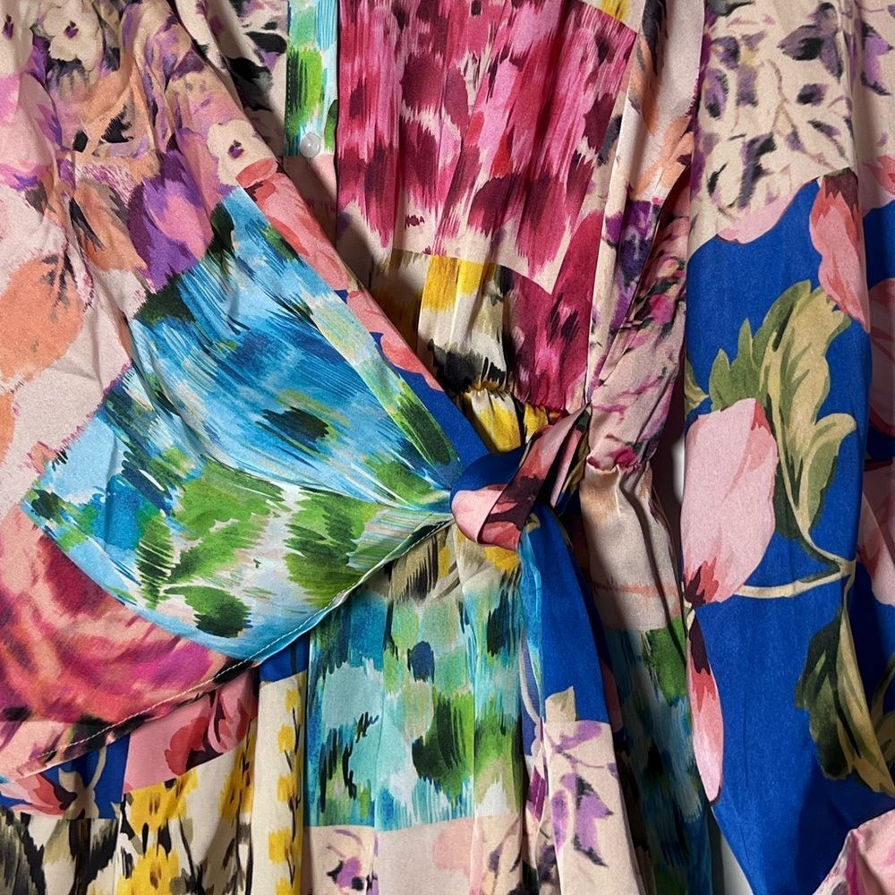Zara Satin Floral Patchwork Print Wrap Front Romper - Picture 6 of 10